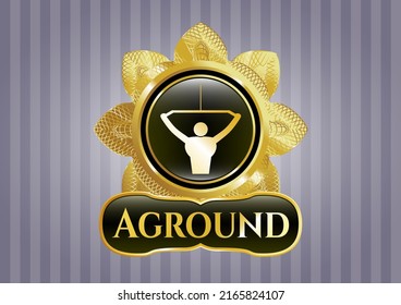 Golden badge with lat pull down, exercise icon and Aground text inside