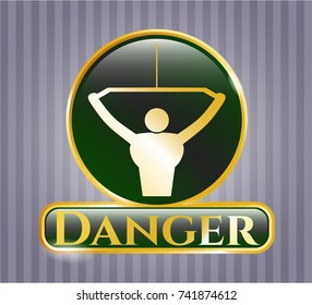  Golden badge with lat pull down, exercise icon and Danger text inside