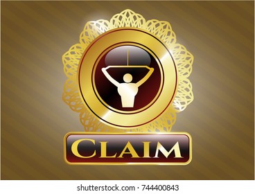  Golden badge with lat pull down, exercise icon and Claim text inside