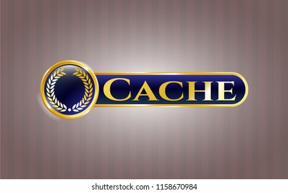  Golden badge with laurel wreath icon and Cache text inside