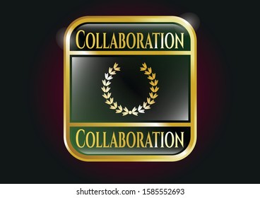  Golden badge with leaf crown icon and Collaboration text inside