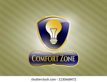  Golden badge with light bulb icon and Comfort Zone text inside