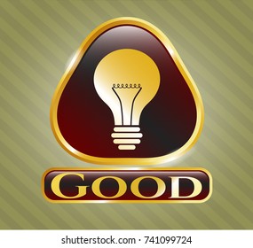  Golden badge with light bulb icon and Good text inside