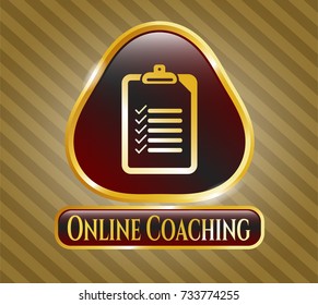  Golden badge with list icon and Online Coaching text inside