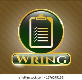  Golden badge with list icon and Wring text inside