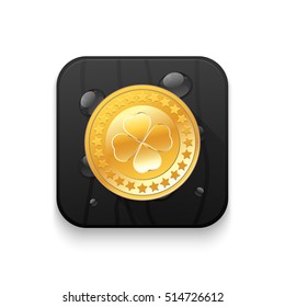 Golden badge With long shadow over app button