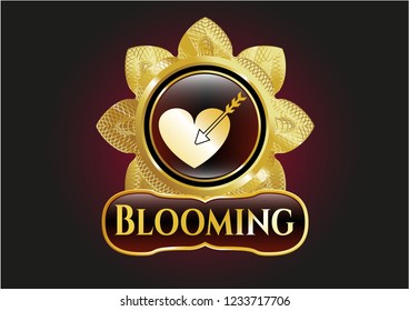  Golden badge with love icon and Blooming text inside