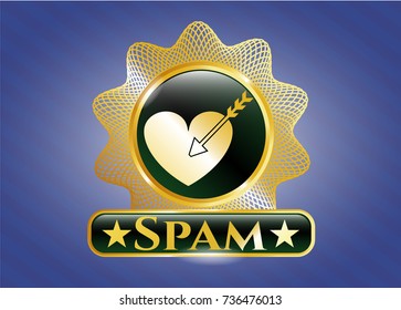 Golden badge with love icon and Spam text inside