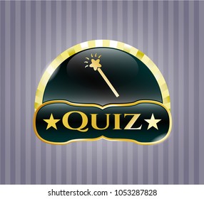   Golden badge with magic stick icon and Quiz text inside