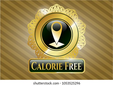  Golden badge with map pointer icon and Calorie Free text inside