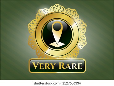  Golden badge with map pointer icon and Very Rare text inside