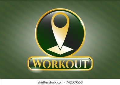  Golden badge with map pointer icon and Workout text inside