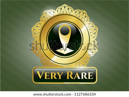  Golden badge with map pointer icon and Very Rare text inside