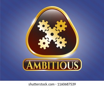  Golden badge with mechanism icon and Ambitious text inside