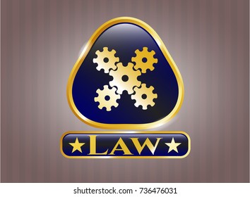  Golden badge with mechanism icon and Law text inside