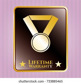 Golden badge with medal icon and Life Time Warranty text inside