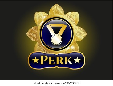  Golden badge with medal icon and Perk text inside