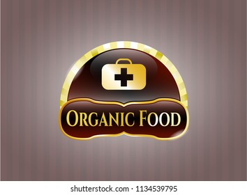  Golden badge with medical briefcase icon and Organic Food text inside