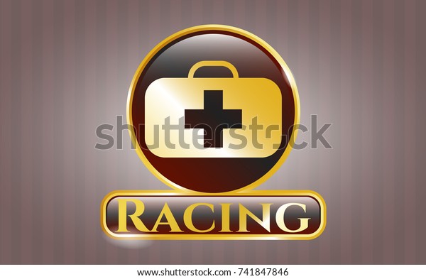  Golden badge with medical briefcase icon and\
Racing text inside