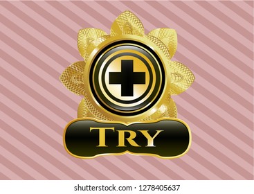  Golden badge with medicine icon and Try text inside
