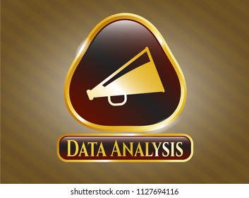  Golden badge with megaphone icon and Data Analysis text inside