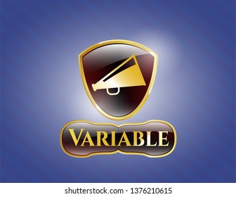  Golden badge with megaphone icon and Variable text inside