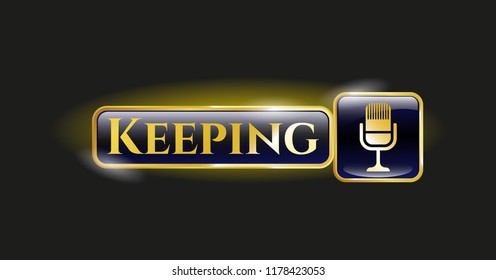  Golden badge with microphone icon and Keeping text inside