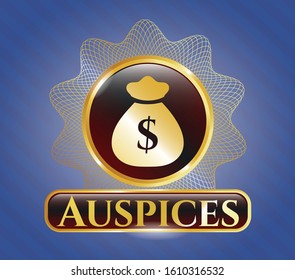  Golden badge with money bag icon and Auspices text inside