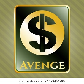  Golden badge with money icon and Avenge text inside