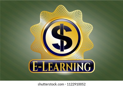  Golden badge with money icon and E-Learning text inside