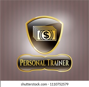  Golden badge with money icon and Personal Trainer text inside