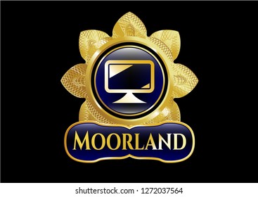  Golden badge with monitor icon and Moorland text inside