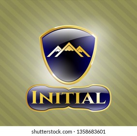  Golden badge with mountain icon and Initial text inside