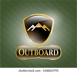  Golden badge with mountain icon and Outboard text inside