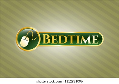   Golden badge with mouse icon and Bedtime text inside