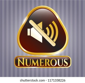  Golden badge with mute icon and Numerous text inside