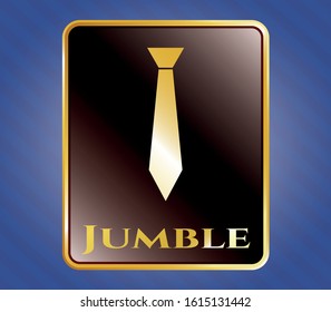  Golden badge with necktie icon and Jumble text inside