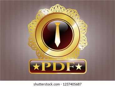  Golden badge with necktie icon and PDF text inside