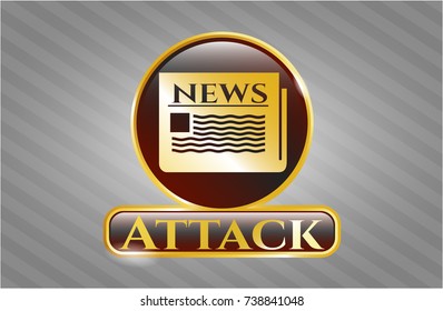  Golden badge with newspaper icon and Attack text inside