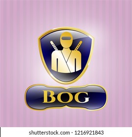  Golden badge with ninja icon and Bog text inside