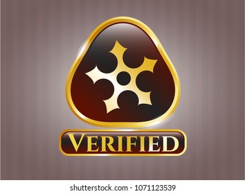   Golden badge with ninja star icon and Verified text inside