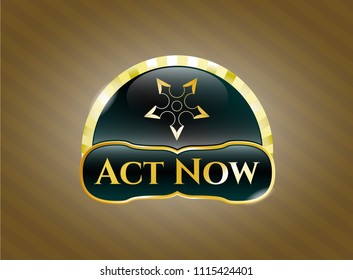  Golden badge with ninja star icon and Act Now text inside
