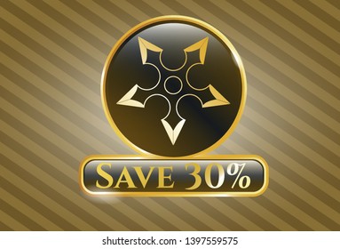  Golden badge with ninja star icon and Save 30% text inside