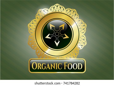  Golden badge with ninja star icon and Organic Food text inside