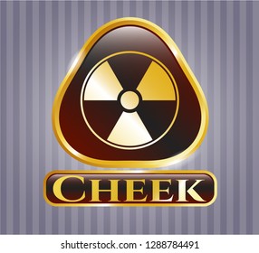  Golden badge with nuclear, radioactive icon and Cheek text inside