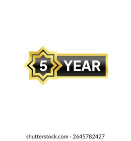 a golden badge with the number 5 inside a star and the word YEAR next to it, likely indicating a 5 year anniversary or milestone