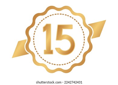 golden badge with number fifteen design