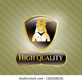  Golden badge with nurse icon and High Quality text inside