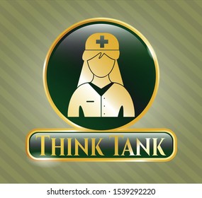  Golden Badge With Nurse Icon And Think Tank Text Inside