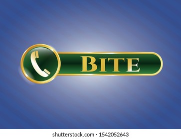 Golden badge with old phone icon and Bite text inside